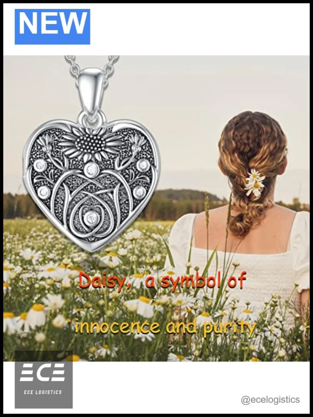 S925 Sterling Silver Daisy Locket Necklace Holds 2 Pictures